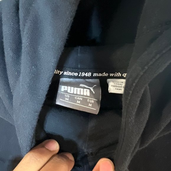 Puma Pullover Hoodie Long Sleeve Drawstring Ribbed Cuff Black Medium - Picture 6 of 12